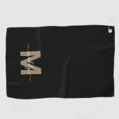 Serviette De Golf Or Noir Monogramme Nom Initial (Horizontal)