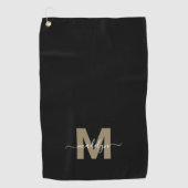 Serviette De Golf Or Noir Monogramme Nom Initial (Devant)
