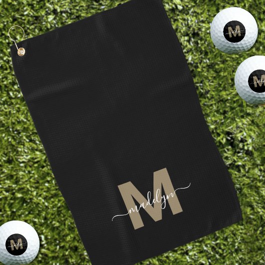 Serviette De Golf Or Noir Monogramme Nom Initial