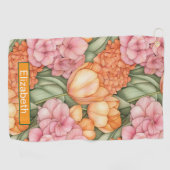 Serviette De Golf Orange and Pink Tulip Flowers Personalized (Horizontal)