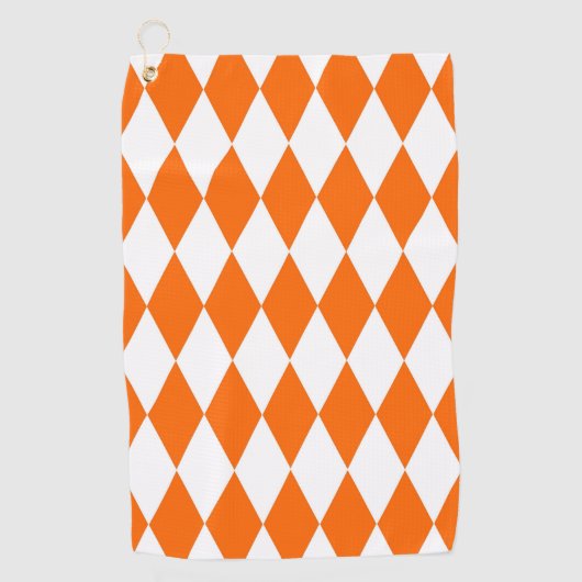 Serviette De Golf Orange blanc Arlequin Diamants Checkers Design (Devant)