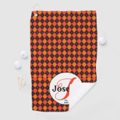 Serviette De Golf Orange Noir Argyle Monogrammé Golfeur Préféré (En situation)