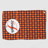 Serviette De Golf Orange Noir Argyle Monogrammé Golfeur Préféré (Horizontal)