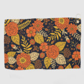 Serviette De Golf Orange rétro, Jaune & Marine Floral  (Horizontal)