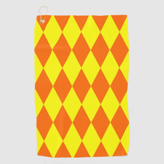 Serviette De Golf Orange Yellow Harlequin Checkered Design (Devant)