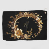 Serviette de golf ornée de fleurs dorées (Horizontal)