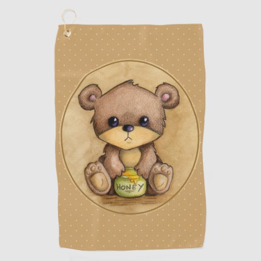Serviette De Golf Ours Brun Mignon Avec Un Pot De Miel (Devant)