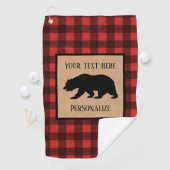 Serviette De Golf Ours Noir Sur Un Plaid Rouge Et Noir Personnalisé (En situation)