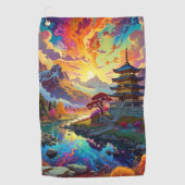Serviette De Golf Pagode et paysage coloré (Devant)