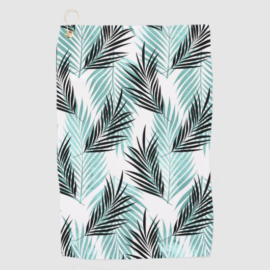 Serviette De Golf Palm Feuilles Tropical Tree noir turquoise et bril (Devant)