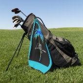 Serviette De Golf Palmier Tropical bleu clair moderne Nom du script (Vert)