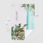 Serviette De Golf Palmier tropical Monogramme Plage Bleue Feuille (En situation)