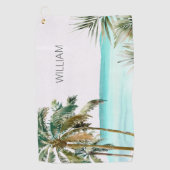 Serviette De Golf Palmier tropical Monogramme Plage Bleue Feuille (Devant)
