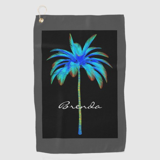 Serviette De Golf Palmier tropical personnalisé de turquoise (Devant)