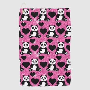 Serviette De Golf Panda Bear Amoureux des animaux Black Hearts Pink