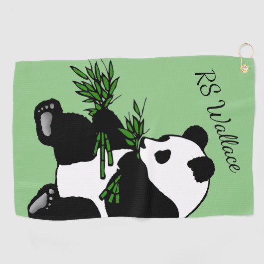 Serviette De Golf Panda géant Monogramme ou nom vert (Horizontal)