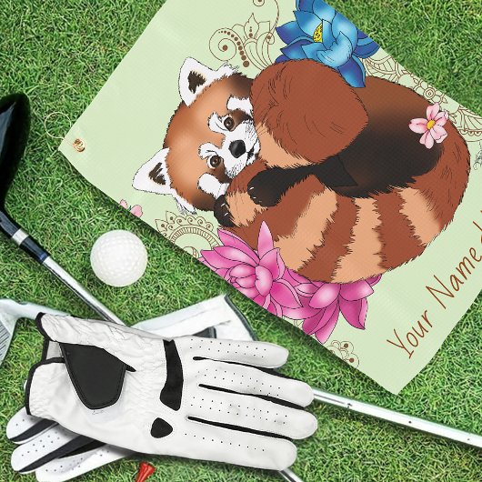 Serviette De Golf Panda Rouge Lotus Fleurs Henné