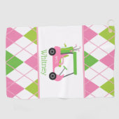 Serviette De Golf Panier de golf rose et vert Monogram Golf Towne (Horizontal)