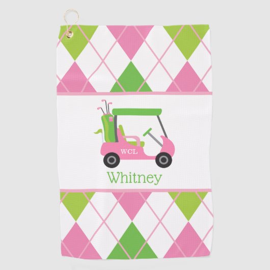 Serviette De Golf Panier de golf rose et vert Monogram Golf Towne (Devant)