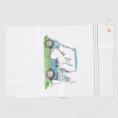 Serviette De Golf Panier de golf unique bleu Monogramme Aquarelle (Horizontal)