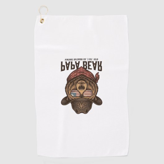 Serviette De Golf Papa Bear Cowboy Bear Patriotic Vintage Vector Des (Devant)