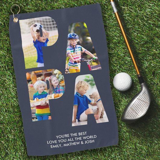 Serviette De Golf PAPA Photo Collage Lettre découpée Personnalisée