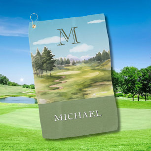 Serviette De Golf Papier aquarelle Terrain de golf Monogramme Nom