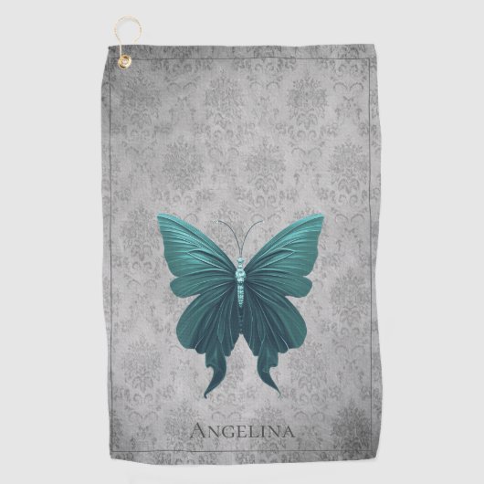 Serviette De Golf Papillon à bijoux turquoise (Devant)