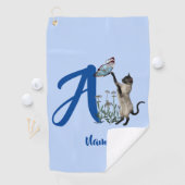 Serviette De Golf Papillon de chat siamois monogramme initial A nom (En situation)