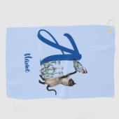 Serviette De Golf Papillon de chat siamois monogramme initial A nom (Horizontal)