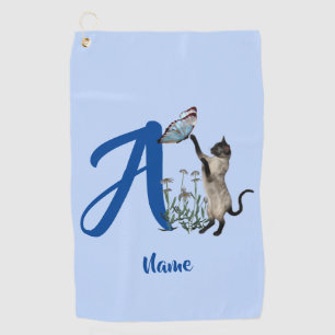 Serviette De Golf Papillon de chat siamois monogramme initial A nom