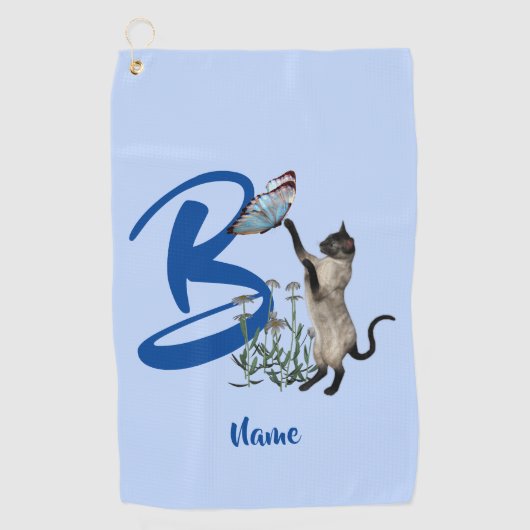 Serviette De Golf Papillon de chat siamois monogramme initial B Votr (Devant)