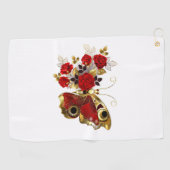 Serviette De Golf Papillon de fleurs rouges aux roses rouges (Horizontal)