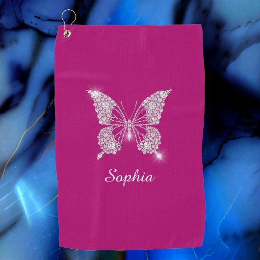 Serviette De Golf Papillon Diamant Blanc, Nom du script, Fuchsia pro