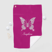 Serviette De Golf Papillon Diamant Blanc, Nom du script, Fuchsia pro (En situation)
