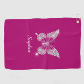 Serviette De Golf Papillon Diamant Blanc, Nom du script, Fuchsia pro (Horizontal)