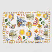 Serviette De Golf Papillon du jardin de printemps Arc en ciel Vert s (Horizontal)