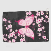 Serviette De Golf Papillon Noir Rose Et Fleurs De Cerisiers (Horizontal)