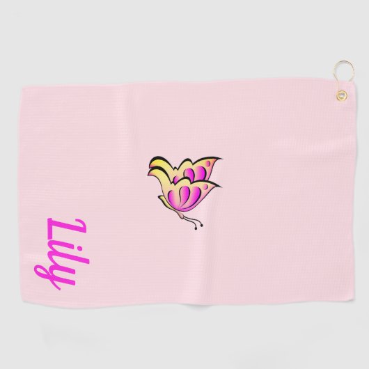 Serviette De Golf papillon rose - ajouter un nom (Horizontal)