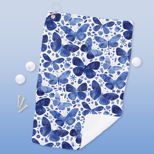 Serviette De Golf Papillons Aquarelle Bleu