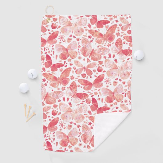 Serviette De Golf Papillons Aquarelle Corail rose (En situation)