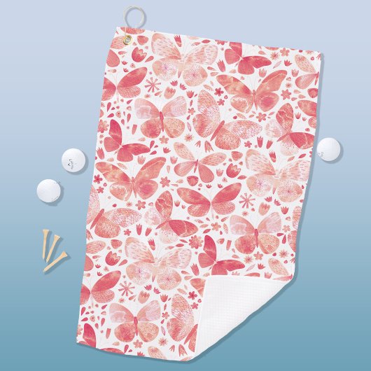 Serviette De Golf Papillons Aquarelle Corail rose