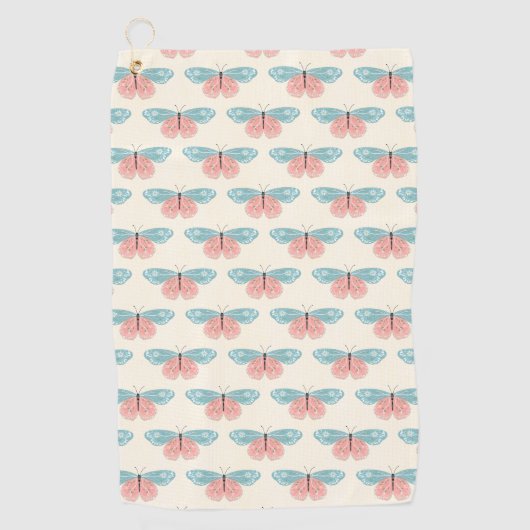 Serviette De Golf Papillons Boho Sur Arrière - plan Jaune clair (Devant)