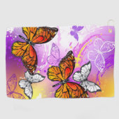 Serviette De Golf Papillons Monarque sur Arrière - plan pourpre (Horizontal)