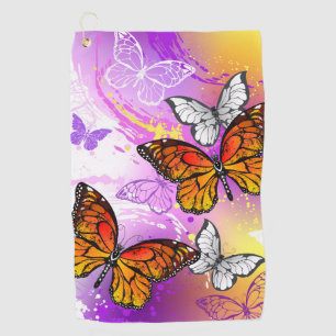 Serviette De Golf Papillons Monarque sur Arrière - plan pourpre
