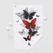 Serviette De Golf Papillons noirs et rouges volants (En situation)