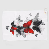 Serviette De Golf Papillons noirs et rouges volants (Horizontal)