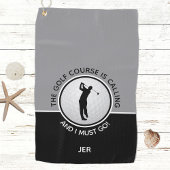 Serviette De Golf Parcours de golf Golfer Silhouette Citation Black 