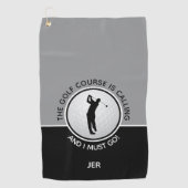 Serviette De Golf Parcours de golf Golfer Silhouette Citation Black  (Devant)