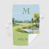 Serviette De Golf Parcours de golf spécial aquarelle Nom du monogram (En situation)
